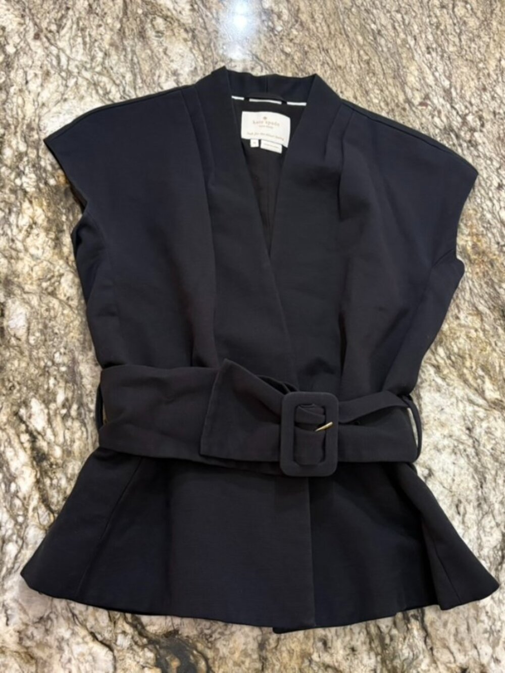 Kate Spade NY Black Belted Peplum Top Sleeveless Office Siren